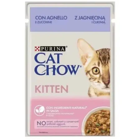 Вологий корм для кошенят Cat Chow з ягням та цукіні в желе 85г
