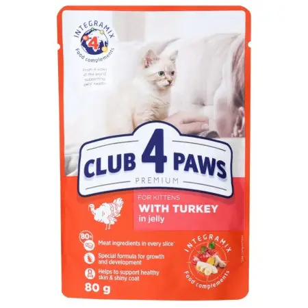 Вологий корм для кошенят Club 4 Paws Premium індичка в желе, 80 г