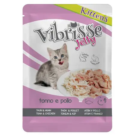 Вологий корм для кошенят VIBRISSE JELLY, тунець/курка в желе, 70г