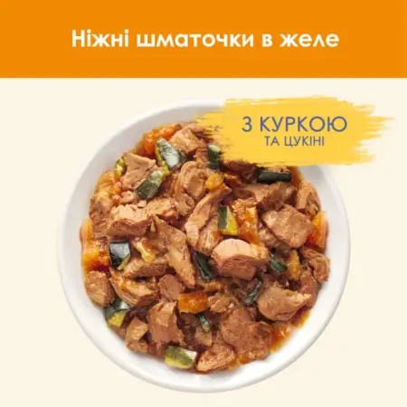Вологий корм для котів Cat Chow Adult, ніжні шматочки в желе, з куркою та цукіні, 85 г