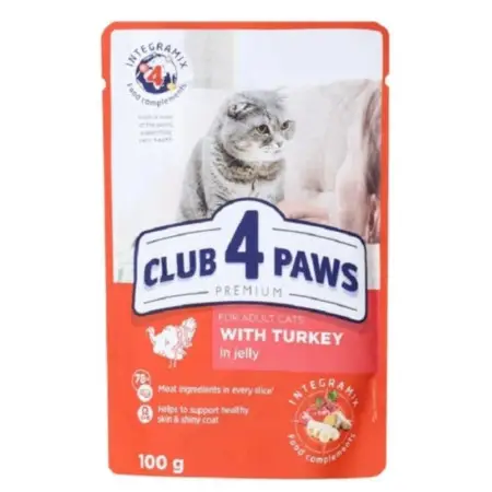 Вологий корм для котів Club 4 Paws Premium індичка в желе, 100 г