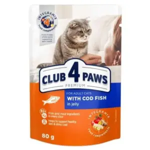 Вологий корм для котів Club 4 Paws Premium тріска в желе, 80 г