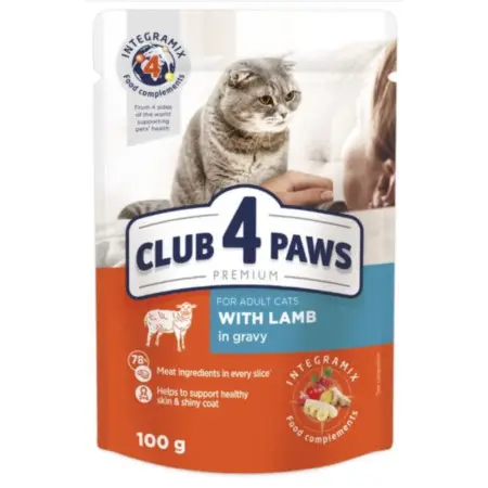 Вологий корм для котів Club 4 Paws Premium ягня в соусі, 100 г