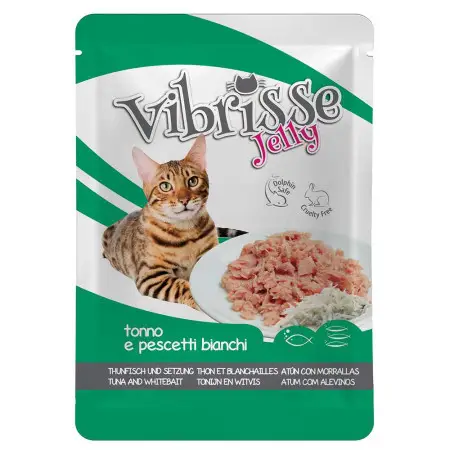 Вологий корм для котів VIBRISSE JELLY, тунець/корюшка в желе, 70г *