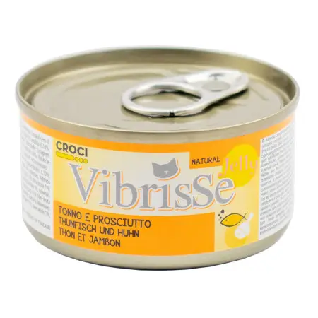 Влажный корм для кошек VIBRISSE JELLY, тунец/куриная ветчина в желе, 70г