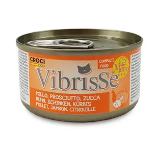 Вологий корм для котів VIBRISSE MENU, курка з шинкою в гарбузовому соусі, 70г