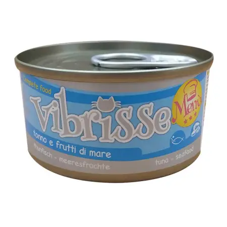 Вологий корм для котів VIBRISSE MENU, тунець з морепродуктами, 70г