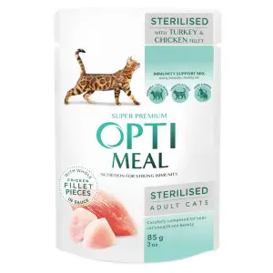 Влажный корм для стерилизованных кошек Optimeal с индейкой и куриным филе в соусе 85 г