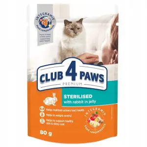 Вологий корм для стерилізованих котів Club 4 Paws Premium Sterilised cats, з кроликом в желе, 80 г