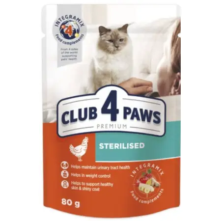 Вологий корм для стерилізованих котів Club 4 Paws Premium Sterilised cats, з куркою в желе 80 г