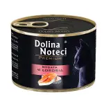 Вологий корм Dolina Noteci Premium для котів, м'ясні шматочки в соусі з лососем,185 гр