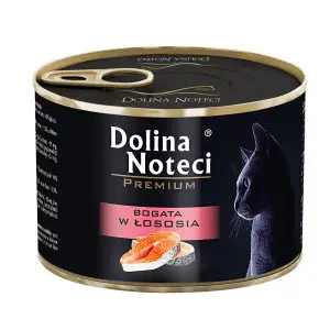 Вологий корм Dolina Noteci Premium для котів, м'ясні шматочки в соусі з лососем,185 гр
