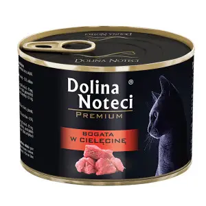 Вологий корм Dolina Noteci Premium для котів, м'ясні шматочки в соусі з телятиною,185 гр