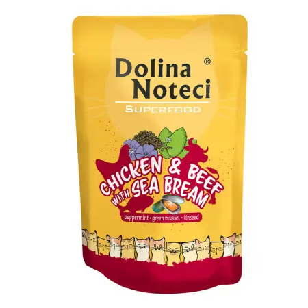 Вологий корм Dolina Noteci Superfood для котів з курятиною,яловичиною і дорадо,85 гр