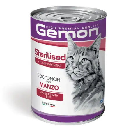 Вологий корм Gemon Cat Wet Adult для котів зі шматочками яловичини 415г