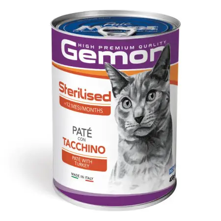Вологий корм Gemon Cat Wet Sterilised для стерилізованих котів Паштет з індичкою 400 г