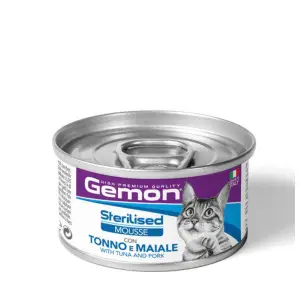 Вологий корм Gemon Cat Wet Sterilised для стерилізованих котів паштет з тунцем та свининою 85 г