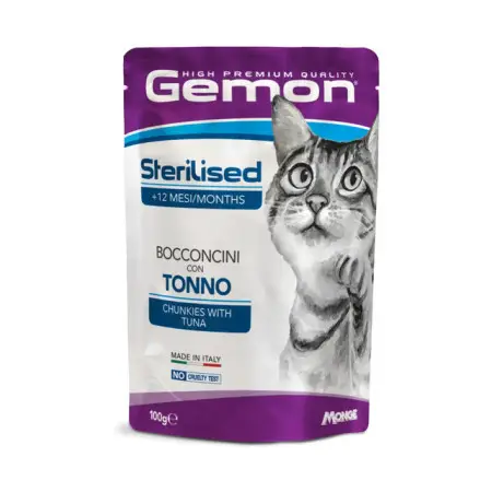 Влажный корм Gemon Cat Wet Sterilized для стерилизованных кошек с тунцем и рыбкой 100 г