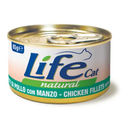 Вологий корм LifeCat Chicken Fillets With Beef для дорослих котів, філе курки та яловичини, 85 г