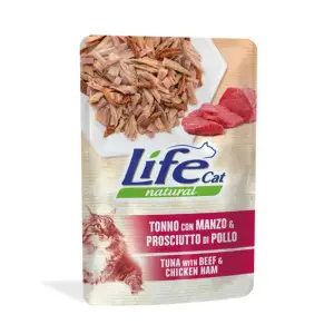 Влажный корм LifeCat Tuna With Beef And Ham для взрослых кошек, тунец с говядиной и куриной ветчиной, 70 г