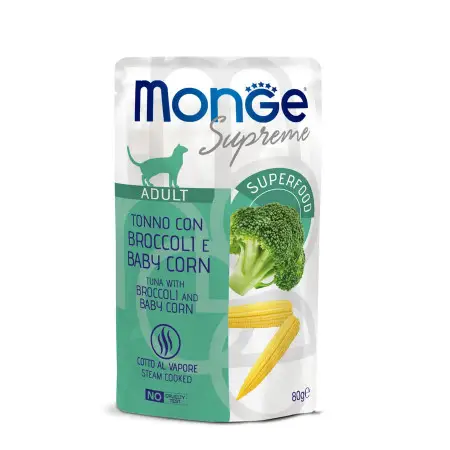Вологий корм Monge Cat Wet Adult для дорослих котів з тунцем, броколі та молодою кукурудзою 80 г