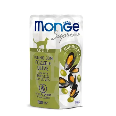 Вологий корм Monge Cat Wet Adult для котів з тунцем, мідіями та оливками 80 г