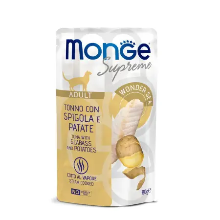 Вологий корм Monge Cat Wet Adult для котів з тунцем, сибасом та картоплею 80 г