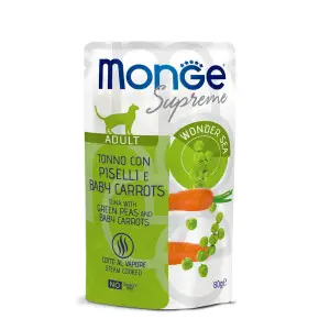 Вологий корм Monge Cat Wet Adult для котів з тунцем, зеленим горошком та молодою морквою 80 г