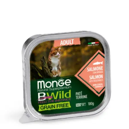 Вологий корм Monge Cat Wet Bwild Grain Free Adult для котів з лососем та овочами 100 г
