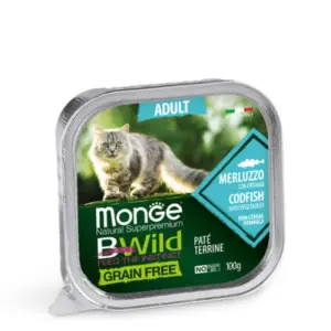 Вологий корм Monge Cat Wet Bwild Grain Free Adult для котів з тріскою та овочами 100 г