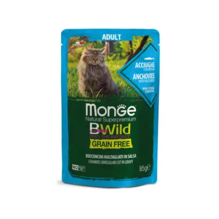 Вологий корм Monge Cat Wet Bwild Grain Free для котів з анчоусами та овочами 85 г