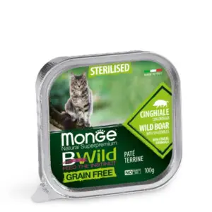 Вологий корм Monge Cat Wet Bwild Grain Free Sterilised для стерилізованих котів з кабаном та овочами 100 г