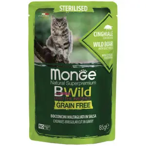 Вологий корм Monge Cat Wet Bwild Grain Free Sterilised для стерилізованих котів з м'ясом дикого кабана та овочами 85 г