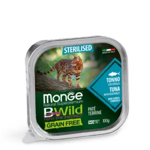 Вологий корм Monge Cat Wet Bwild Grain Free Sterilised для стерилізованих котів з тунцем та овочами 100 г