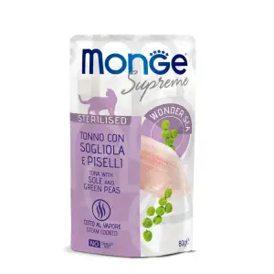Вологий корм Monge Cat Wet Sterilised для стерилізованих котів з тунцем, камбалою та зеленим горошком 80 г