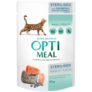 Влажный корм Optimeal Adult Cats Sterilised для стерилизованных кошек с лососем и черникой в желе 85 г