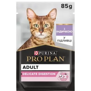 Вологий корм Purina Pro Plan Nutrisavour Delicate для котів з чутливим травленням, у підливці з індичкою, 85 г