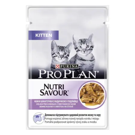Вологий корм Purina Pro Plan Nutrisavour Kitten для кошенят, шматочки індички в соусі 85 г