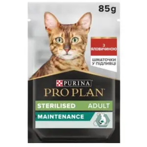 Вологий корм Purina Pro Plan Nutrisavour Sterilised для дорослих стерилізованих котів, шматочки яловичини у соусі, 85 г
