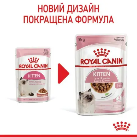Вологий корм Royal Canin Kitten для кошенят від 4 до 12 місяців, шматочки в соусі, 85 г