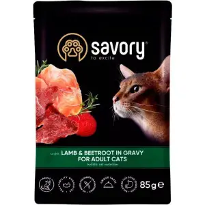 Вологий корм Savory для дорослих котів, ягня з буряком у соусі, пауч, 85 г