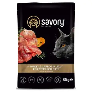 Вологий корм Savory для стерилізованих котів, індичка з морквою в желе, пауч, 85 г