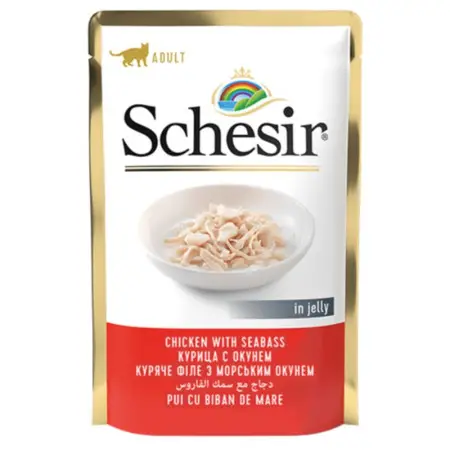 Влажный корм Schesir Chicken Sea Bass для кошек Куриное филе с морским окунем в желе 85 г