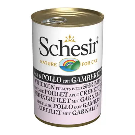 Влажный корм Schesir Chicken with Shrimps Филе Курицы с Креветками в желе для кошек 140г