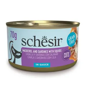 Вологий корм Schesir Grill Mackerel and Sardines with Squids для котів Макрель із Сардиною та Кальмаром в соусі 70г