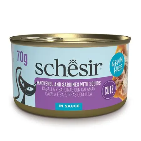 Вологий корм Schesir Grill Mackerel and Sardines with Squids для котів Макрель із Сардиною та Кальмаром в соусі 70г