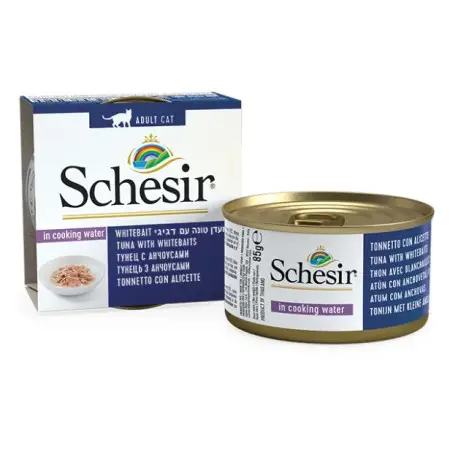 Влажный корм Schesir Tuna with Whitebaits для взрослых кошек с тунцом и анчоусами в бульоне 85 г