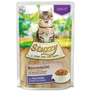 Вологий корм Stuzzy Cat Sterilized Turkey для стерилізованих кішок та кастрованих котів, індичка в соусі, пауч 85г