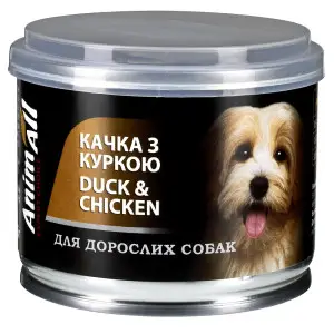 Вологий корм AnimAll для собак Качка з Куркой в ніжному желе 195 г