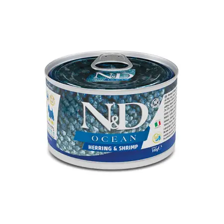 Беззерновий вологий корм Farmina N&D Grain Free Ocean Herring&Shrimp Mini Adult для собак дрібних порід з оселедцем, тріскою, тунцем та креветкою 140 г